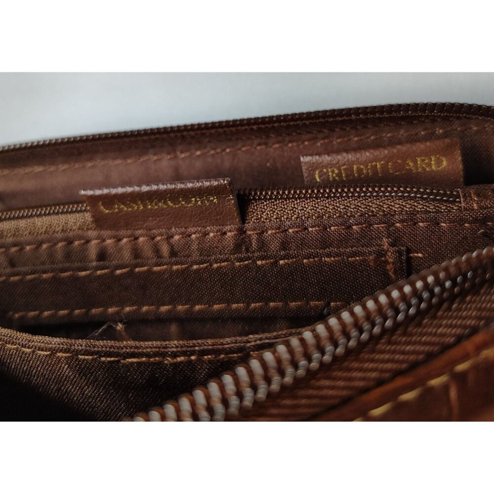 Brown Faux Croc Zip Wallet Vinyl Organizer Credit Card Holder Money Compartment - Picture 12 of 14